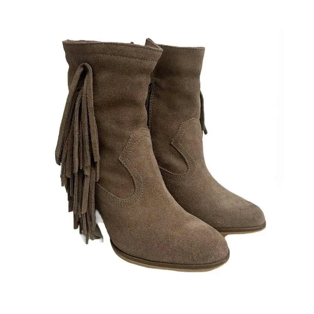 Steve‎ Madden Pallas Boho Taupe Suede Ankle Booties Bohemian Women's Size 5.5M